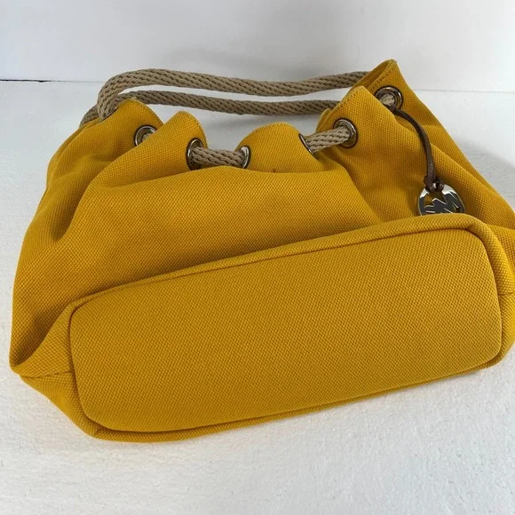 Michael Kors Marina Mustard Yellow Large Canvas Tote Handbag Rope Handle Hobo - Picture 8 of 16